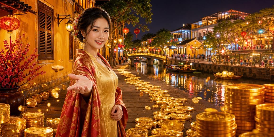 Cảnh đăng nhập qua thiết bị di động tại Hội An trong lễ hội Tết